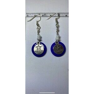 Dallas Cowboy Looking Blue Silver Tone Fishhook Earrings Hand Made One-of-a-Kind